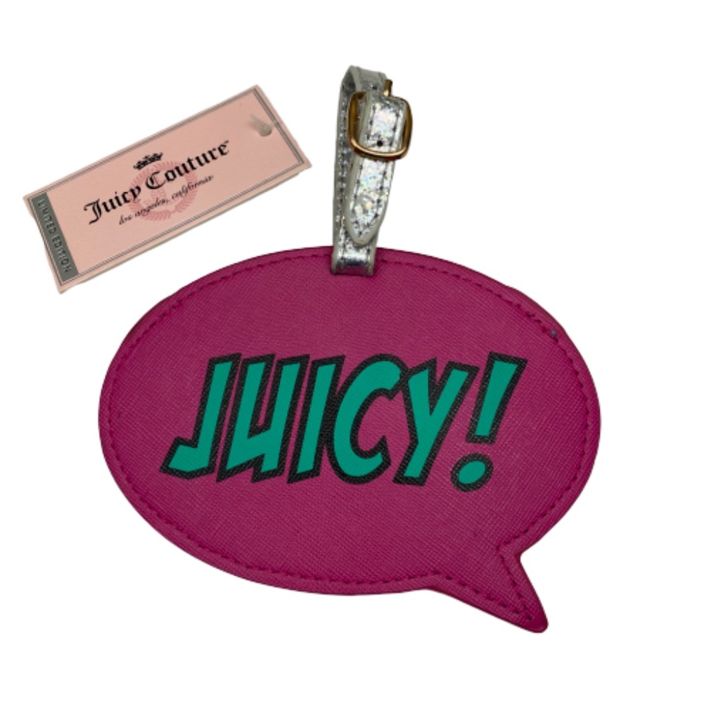 Juicy Couture Pink Juicy Luggage Tag Glitter Strap Travel Vacation Chic - Picture 4 of 5